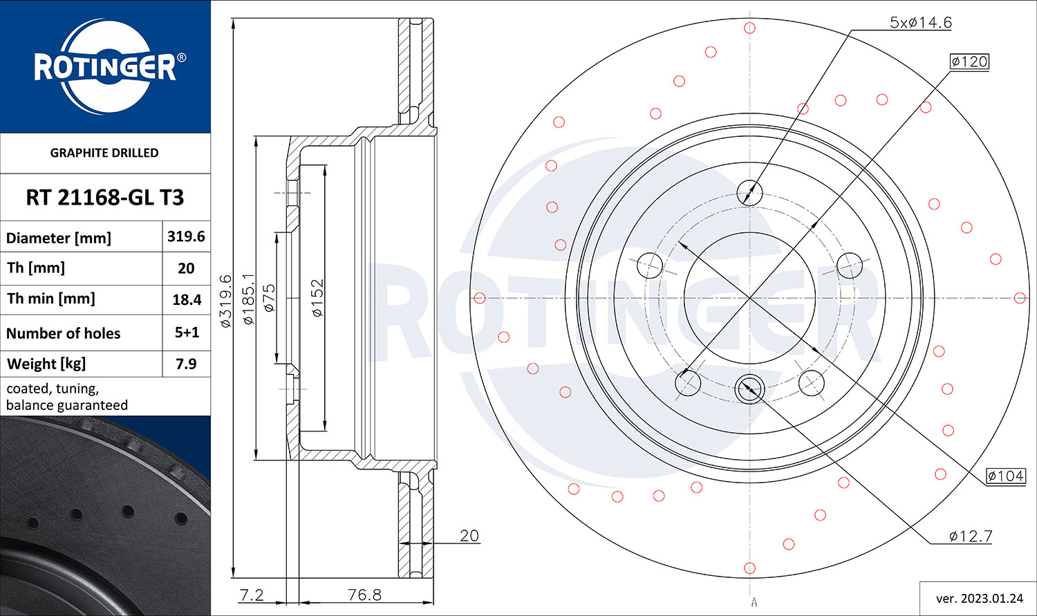 ROTINGER Féktárcsa, mind RT21168-GLT3_ROT